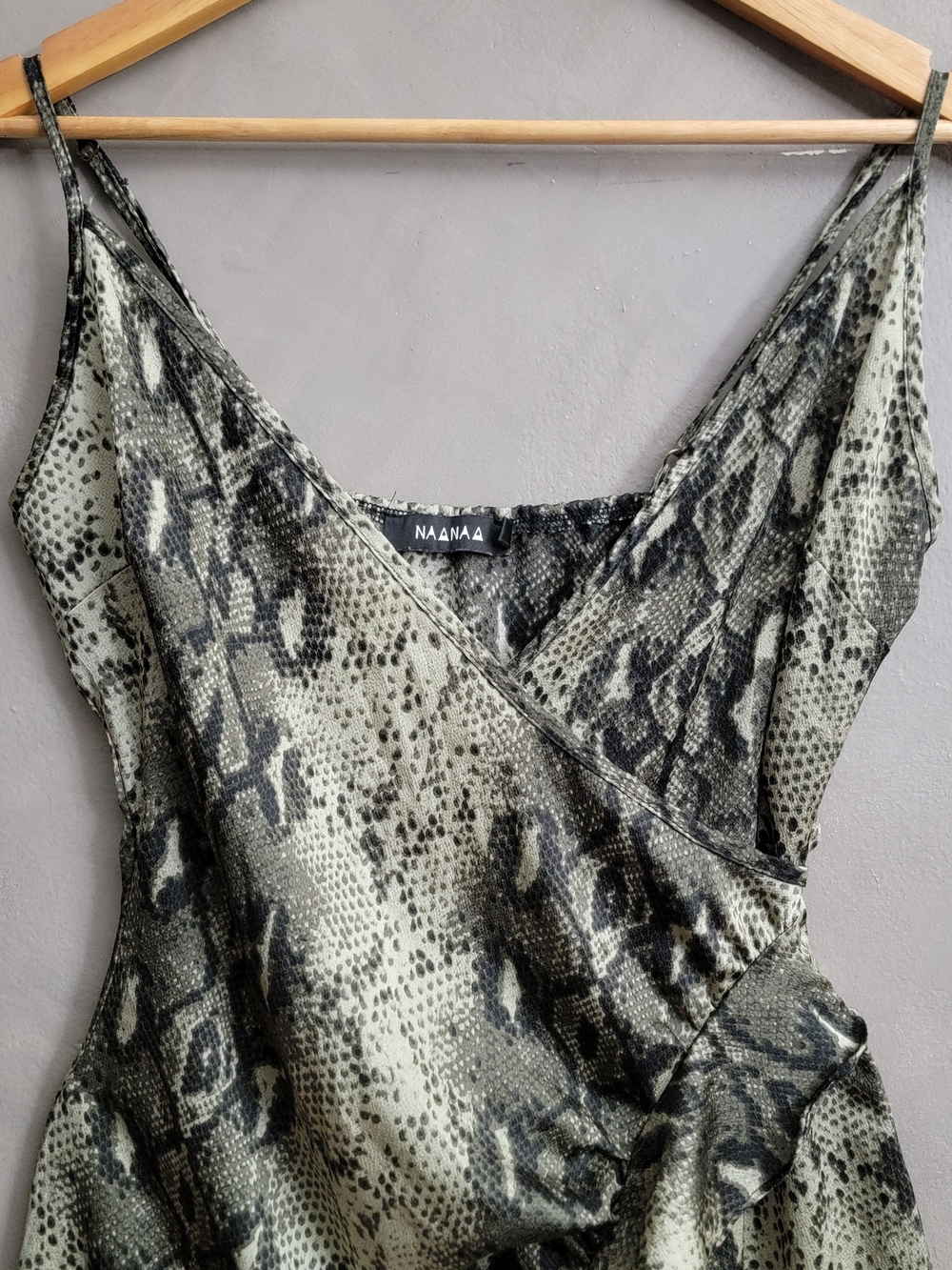 NAANAA Snake Print Slip Dress in Green and Black - Picture 3 of 8